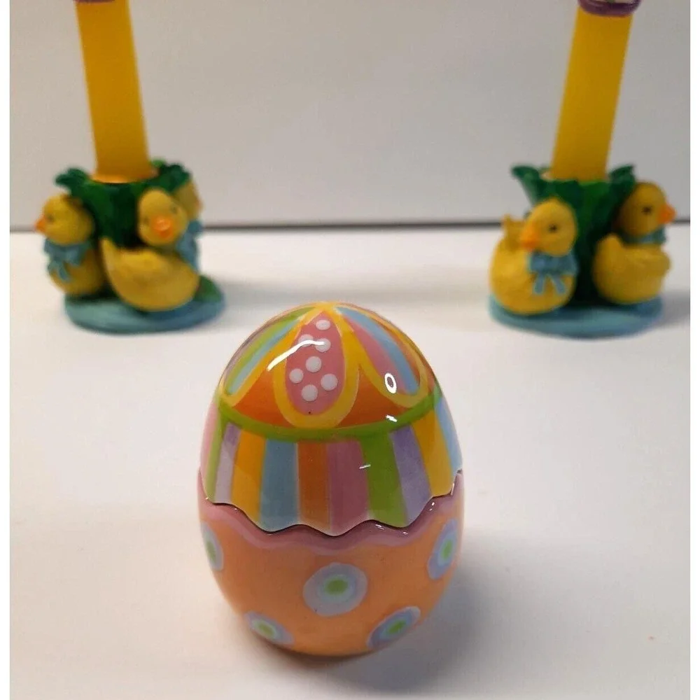 Hermitage Pottery Easter Chic Candle Holders w/ Candles Yankee Candle Tea Light